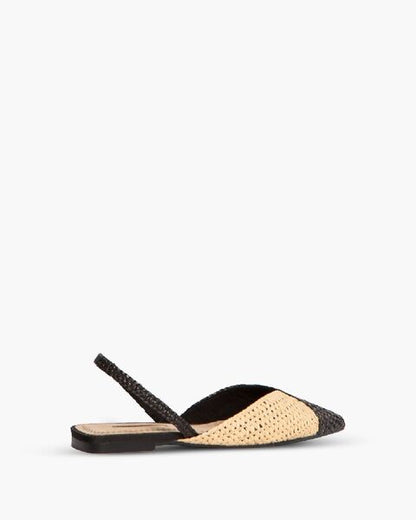 Beige and Black Woven Slingback Flat