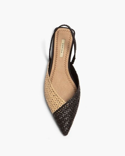 Beige and Black Woven Slingback Flat