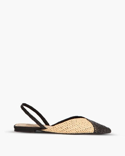 Beige and Black Woven Slingback Flat