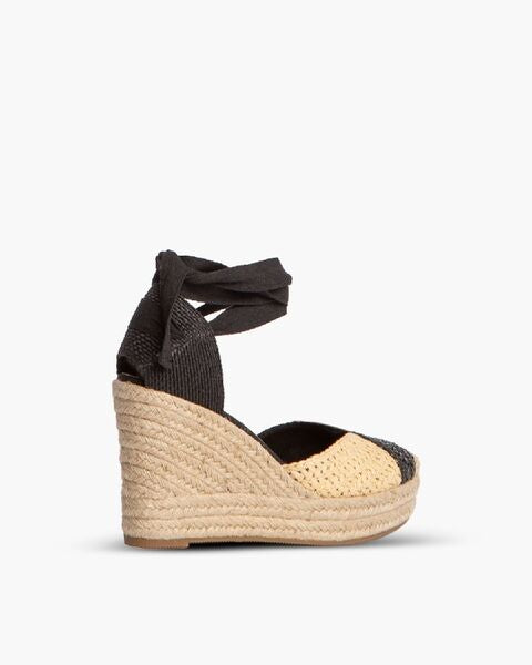 Black Woven Espadrille Wedge with Ankle Tie