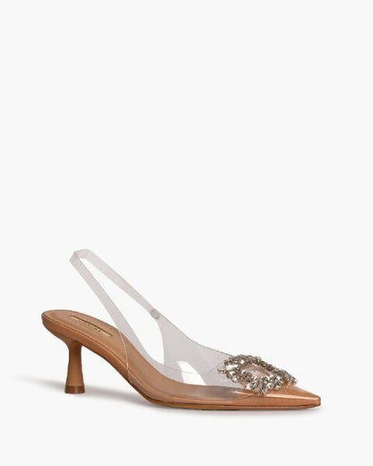 Clear PVC Slingback Heels with Embellished Toe