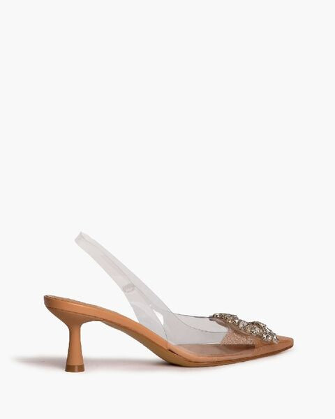 Clear PVC Slingback Heels with Embellished Toe