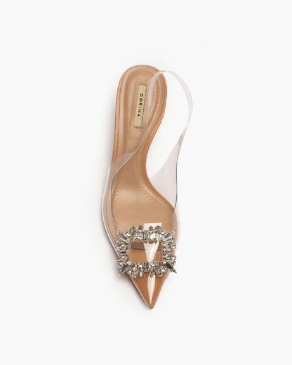 Clear PVC Slingback Heels with Embellished Toe