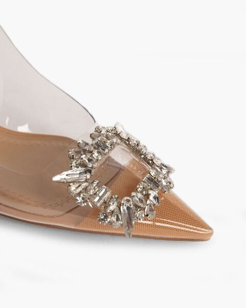 Clear PVC Slingback Heels with Embellished Toe