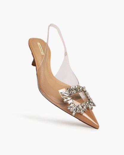Clear PVC Slingback Heels with Embellished Toe