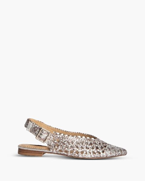 Silver Woven Slingback Flats with Buckle