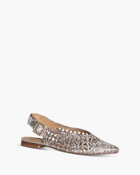 Silver Woven Slingback Flats with Buckle