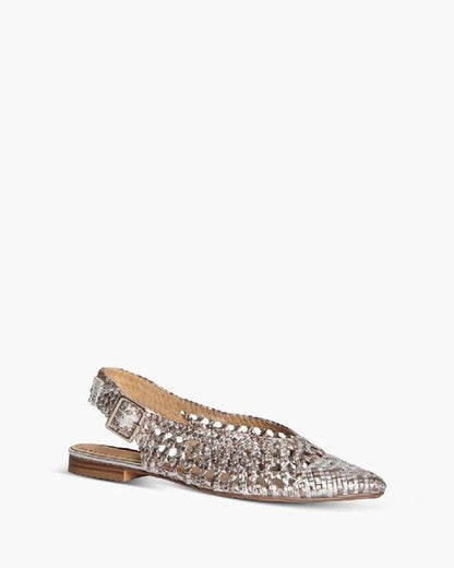 Silver Woven Slingback Flats with Buckle