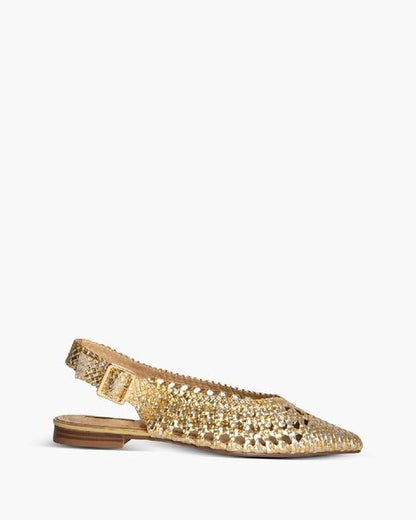 Gold Woven Slingback Flats with Buckle