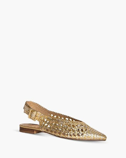 Gold Woven Slingback Flats with Buckle