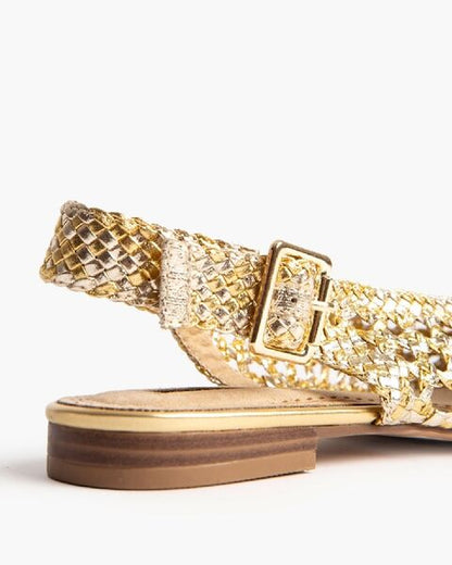 Gold Woven Slingback Flats with Buckle