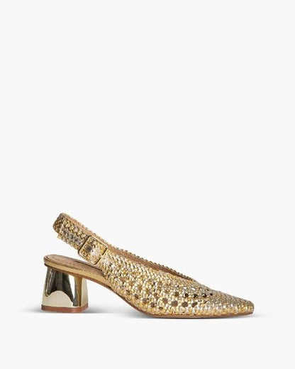 Gold Textured Slingback Heels with Shimmer