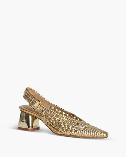Gold Textured Slingback Heels with Shimmer