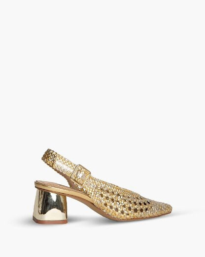 Gold Textured Slingback Heels with Shimmer