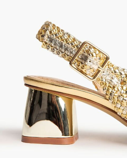 Gold Textured Slingback Heels with Shimmer