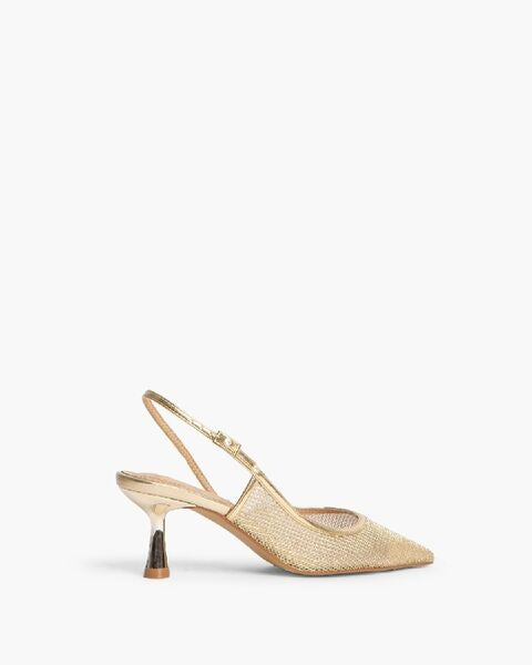 Gold Textured Slingback Heels with Kitten Heel