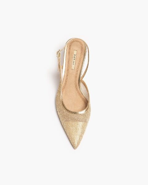 Gold Textured Slingback Heels with Kitten Heel