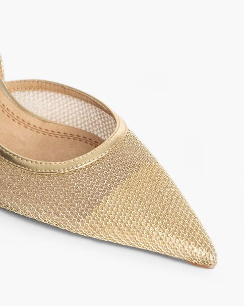 Gold Textured Slingback Heels with Kitten Heel