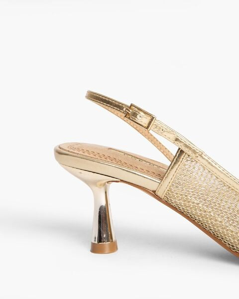 Gold Textured Slingback Heels with Kitten Heel
