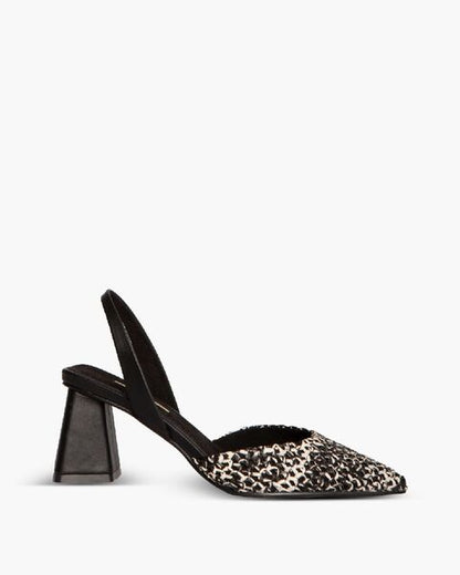 Black Animal Print Slingback Heels with Block Heel