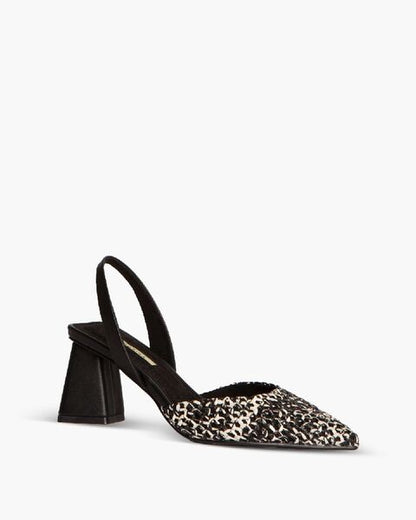 Black Animal Print Slingback Heels with Block Heel