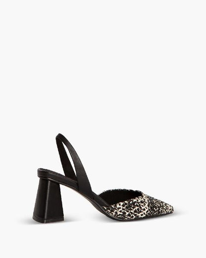 Black Animal Print Slingback Heels with Block Heel