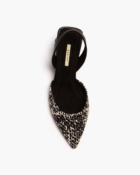 Black Animal Print Slingback Heels with Block Heel