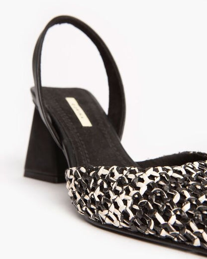 Black Animal Print Slingback Heels with Block Heel