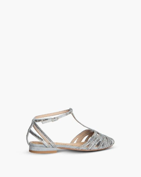 Silver Strappy Sandals with T-Strap Detail