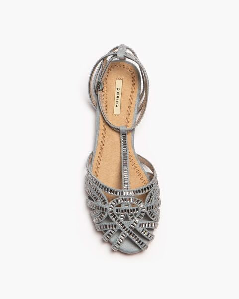 Silver Strappy Sandals with T-Strap Detail