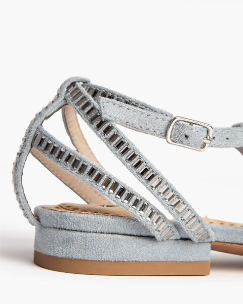 Silver Strappy Sandals with T-Strap Detail