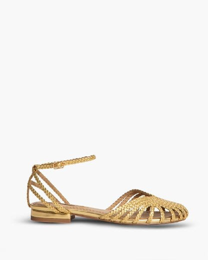Gold Braided Sandal with Ankle Strap