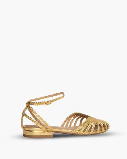 Gold Braided Sandal with Ankle Strap
