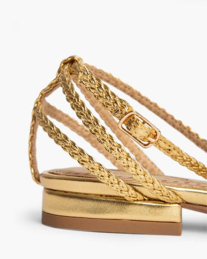 Gold Braided Sandal with Ankle Strap