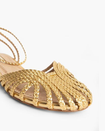 Gold Braided Sandal with Ankle Strap