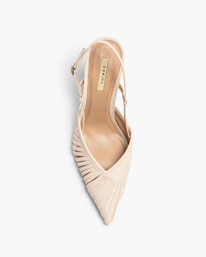 Beige Strappy Slingback Heels with Pointed Toe
