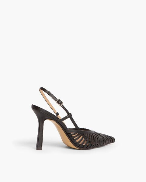 Black Strappy Slingback Heels with Pointed Toe