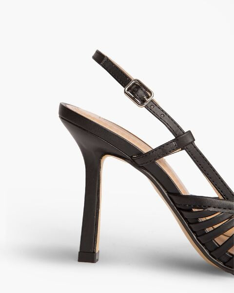 Black Strappy Slingback Heels with Pointed Toe