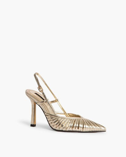 Gold Metallic Slingback Heels with Pointed Toe Design