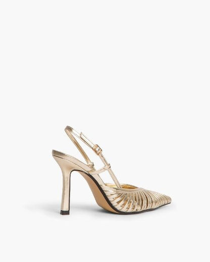 Gold Metallic Slingback Heels with Pointed Toe Design