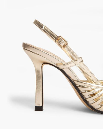 Gold Metallic Slingback Heels with Pointed Toe Design