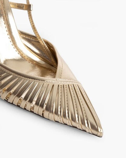 Gold Metallic Slingback Heels with Pointed Toe Design