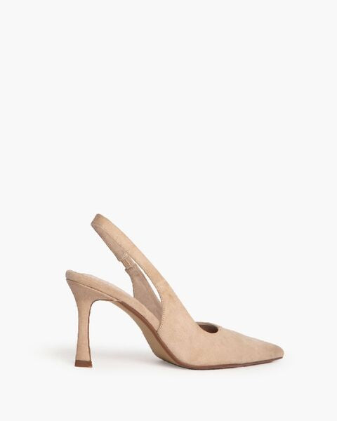 Beige Suede Slingback Mid-Heel Pointed Pump