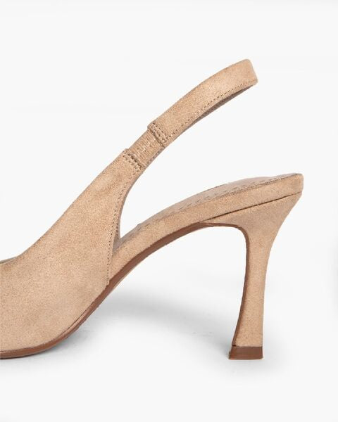 Beige Suede Slingback Mid-Heel Pointed Pump