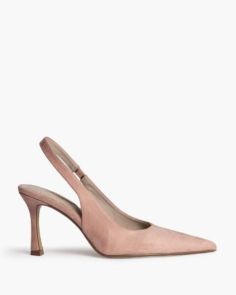 Blush Suede Slingback Heels with Pointed Toe