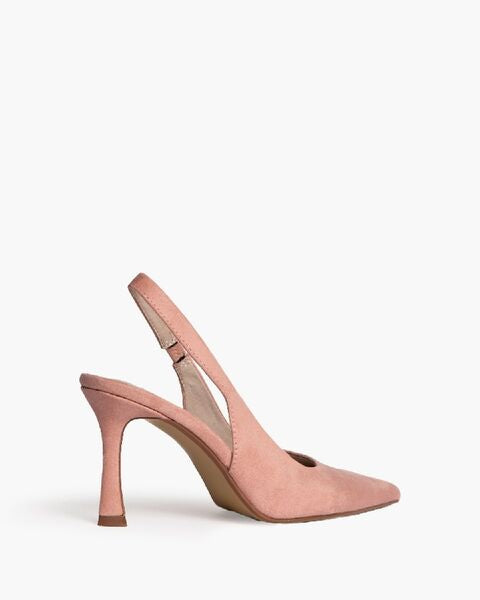 Blush Suede Slingback Heels with Pointed Toe