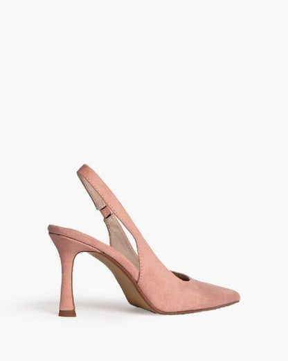 Blush Suede Slingback Heels with Pointed Toe