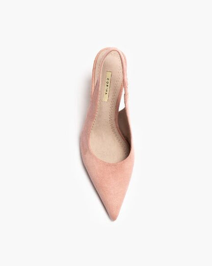 Blush Suede Slingback Heels with Pointed Toe