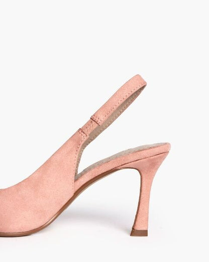 Blush Suede Slingback Heels with Pointed Toe