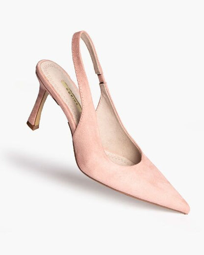 Blush Suede Slingback Heels with Pointed Toe
